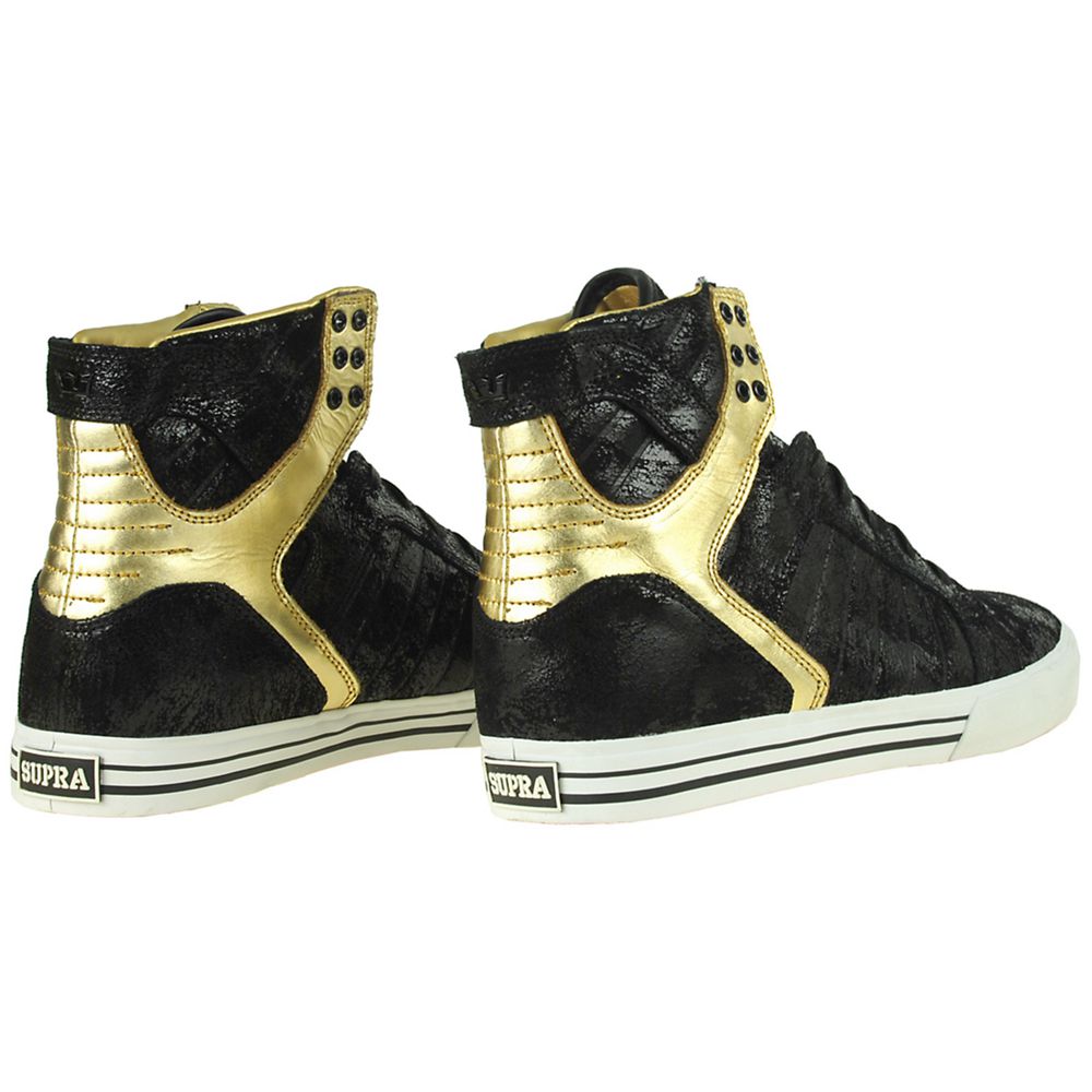 Baskets Montantes Supra SkyTop NS Noir Doré Distressed Black/Glod Femme | YXV-90976144